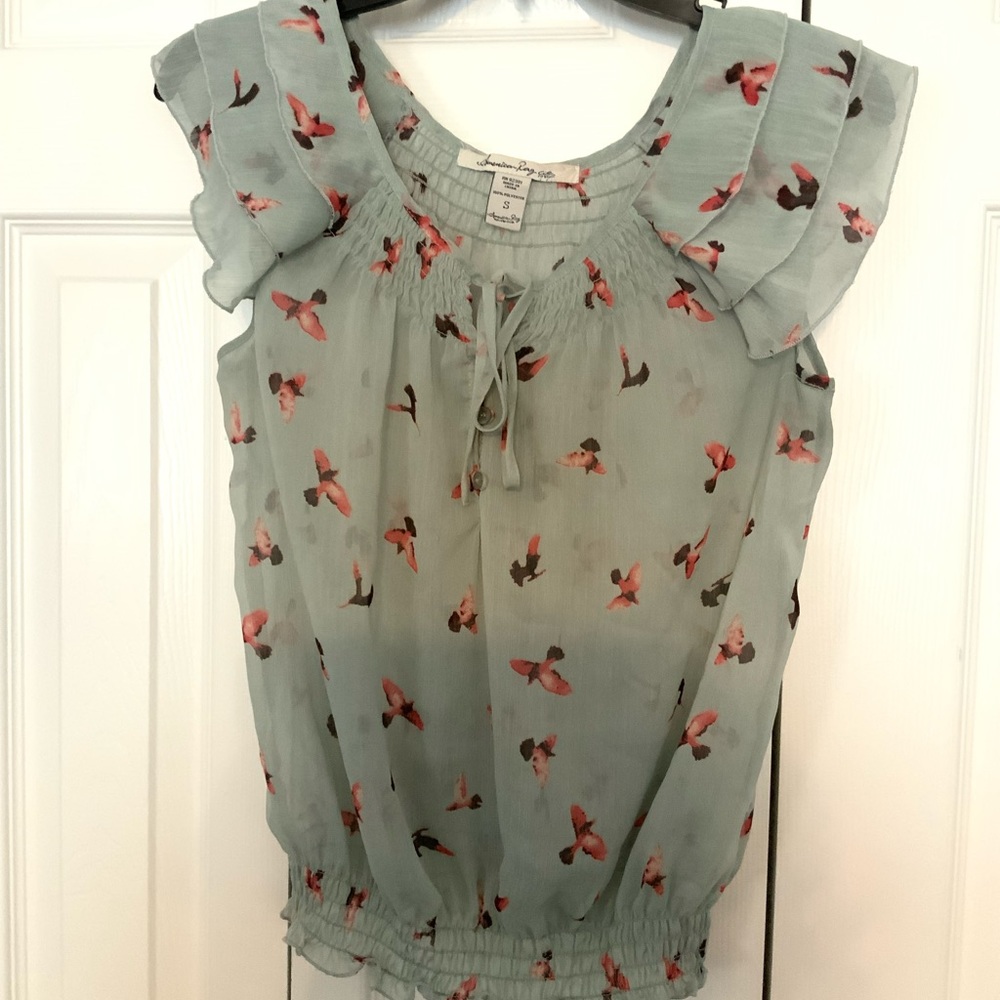 Bird Pattern Polyester Blouse American Rag - image 1